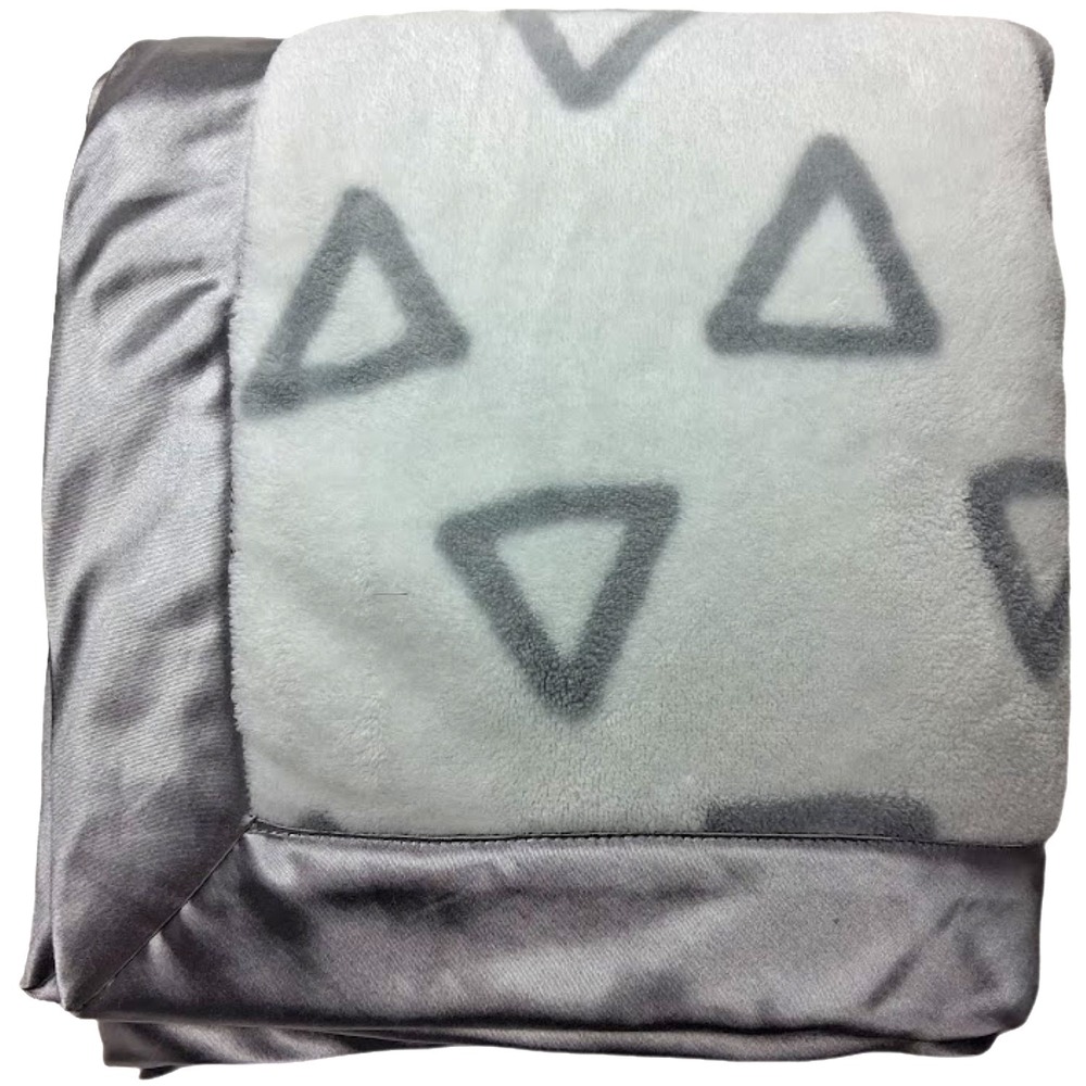 Nordstrom Baby Gray Triangle Satin Trim Blanket Soft Lovey White Plush Silver